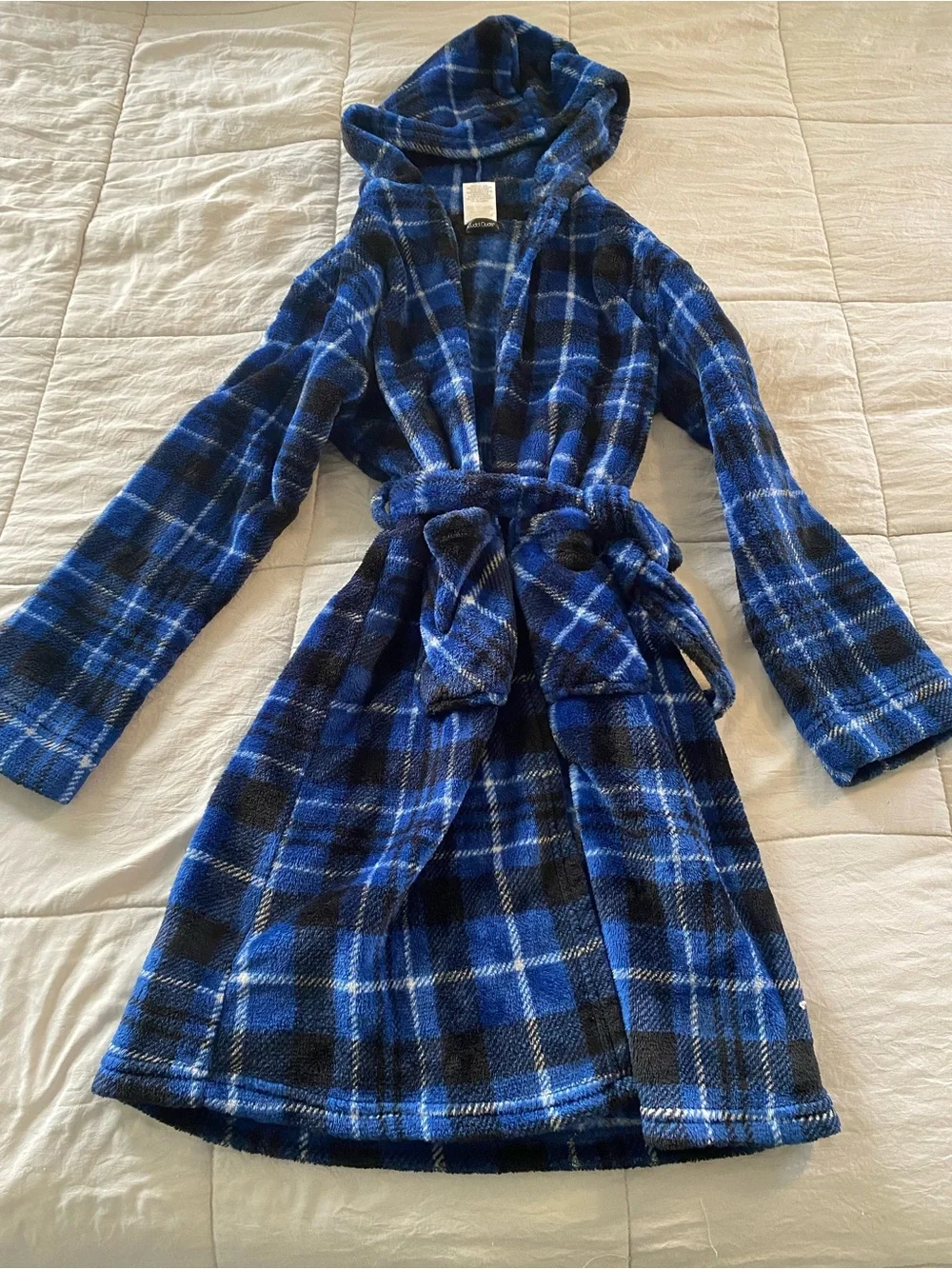 Cuddl Duds Kids Hooded Plush Robe - Blue Plaid